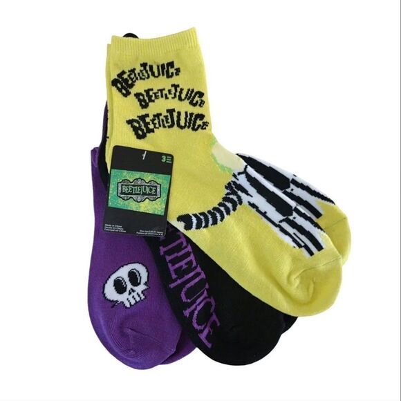 Beetlejuice Beetlejuice Halloween Printed 3 Pairs Mid Crew Socks NWT - Picture 4 of 14